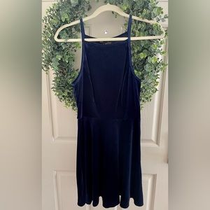 Midnight blue velvet cocktail dress